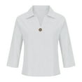 thumbnail image 4 of tarylea Womens Linen Shirt 3/4 Sleeve Turn down Collar V Neck T-Shirts Casual Lightweight Breathable Summer Tops, 4 of 5