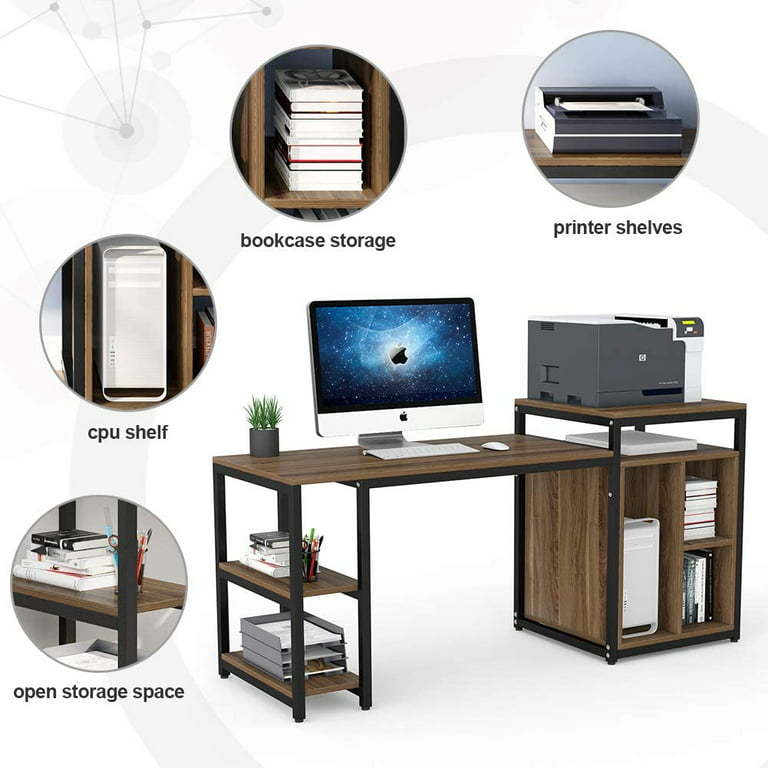 70.86 Computer Desk with Storage Shelf and Printer Stand - On