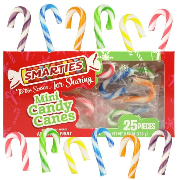 Smarties Mini Candy Canes, Christmas Stocking Stuffers, 25 Count, 3.53 Ounce Box