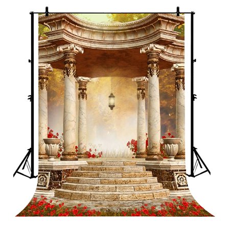 GCKG 7x5ft Red Flowers Garden Greek Columns Pillars Wedding Polyester ...