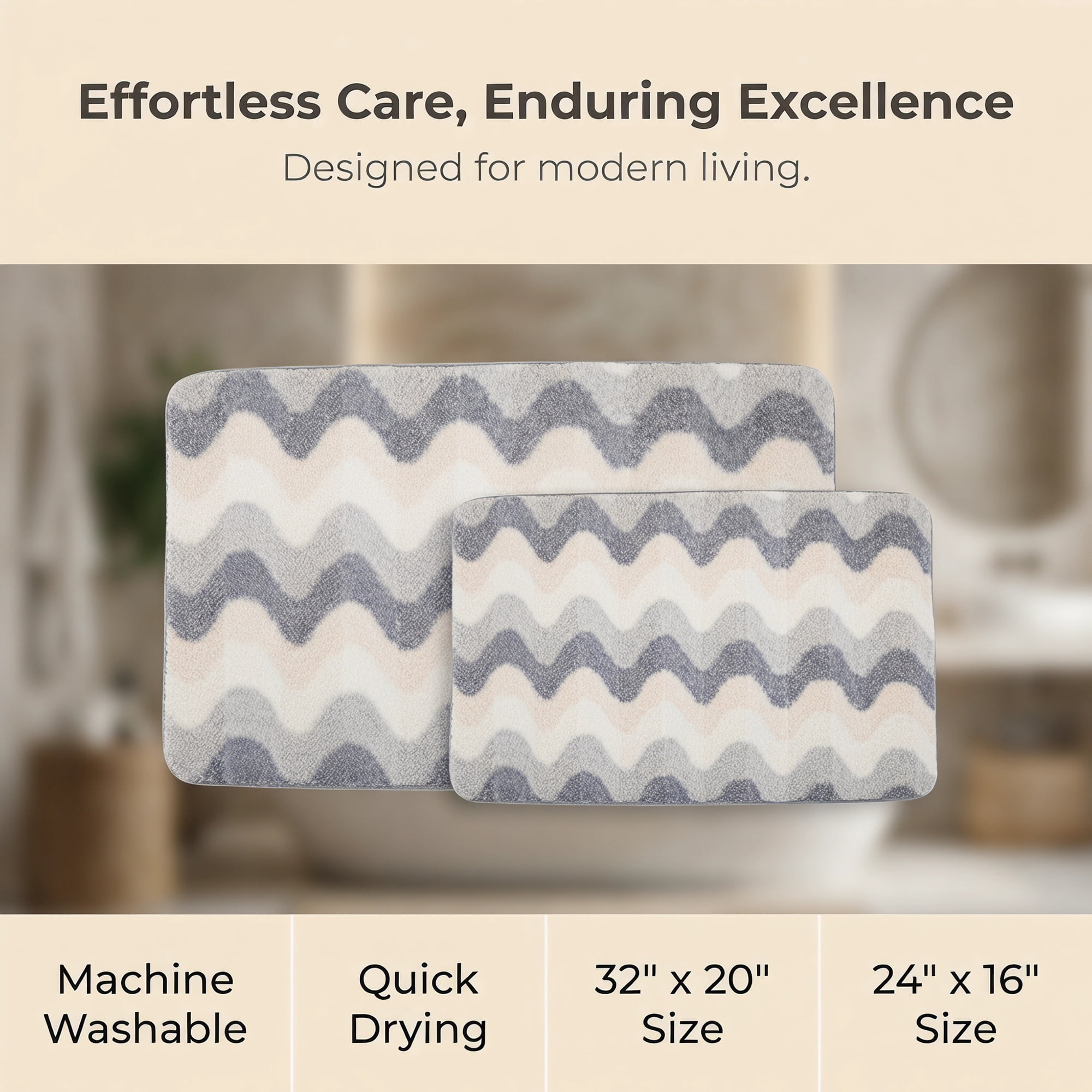 Unique Bargains Absorbent Non-Slip Machine Washable Geometric Bath Mat Gray 32" x 20"