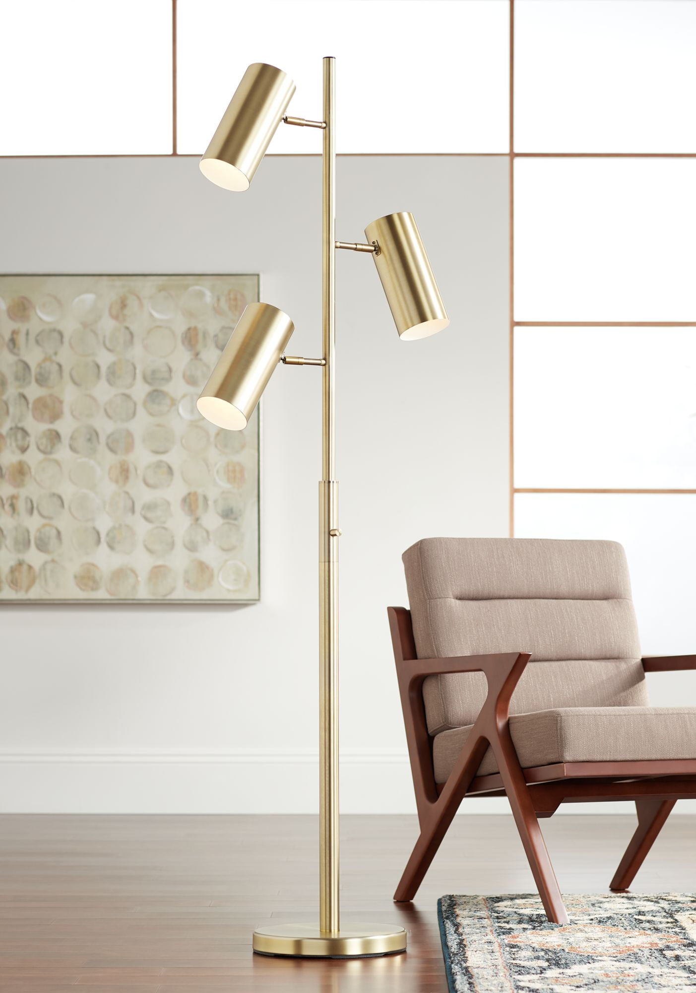 Possini Euro Design Modern Floor Lamp 3 Light Tree Satin Brass