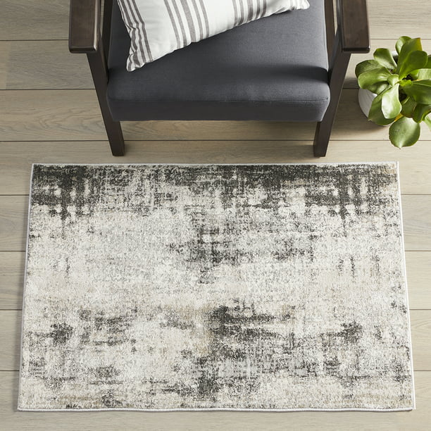 Tufted Abstract Area Rug, Black And Grey Rug Living Room