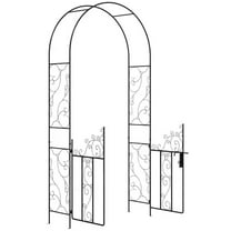 Yardi Yarda 89.25" Metal Garden Arch with Gate, Garden Arbor Trellis for Climbing Plants, Roses, Vines, Wedding Arch for Patio, Black