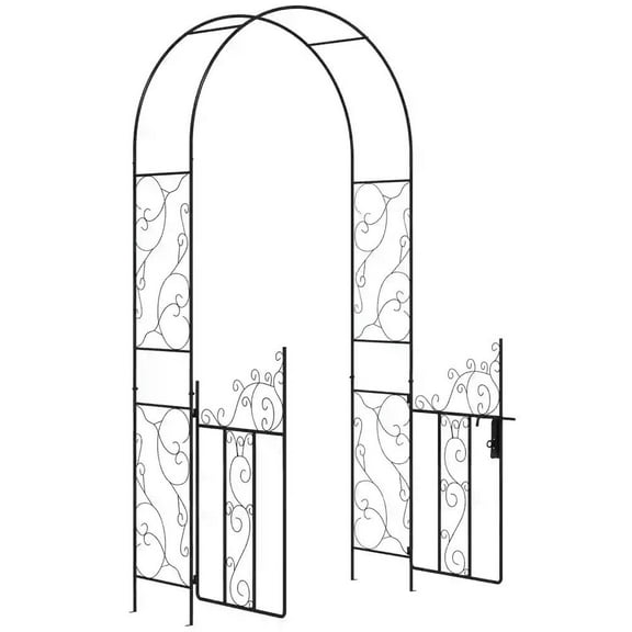 Yardi Yarda 89.25" Metal Garden Arch with Gate, Garden Arbor Trellis for Climbing Plants, Roses, Vines, Wedding Arch for Patio, Black