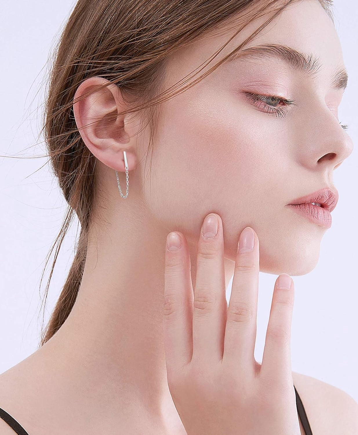 Bar Chain Pro Earrings - Sterling Silver hypoallergenic skin-friendly Bar Stud Earrings Dangle Earrings Minimalist Drop Earrings Threader Earrings Piercing Jewelry Gifts for Women[y377]