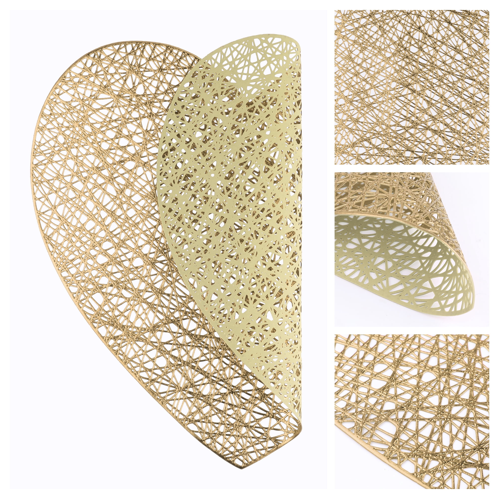 Unique Bargains Heart Shape Placemats Set of 6 for Home Decor Gold
