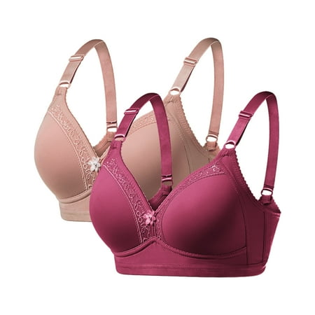 WREESH 2 Pack No Underwire Bras Full Support Push Up Bras for Women Wireless Comfort Everyday Bras Adjustable Strap Bra Underwear Brown