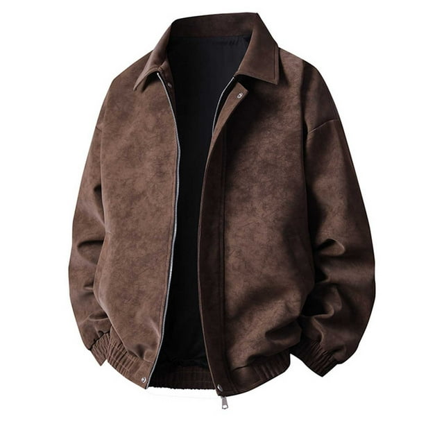 Veste en Cuir Décontractée à Manches Longues pour Hommes avec Poches Zippées et Col à Revers, Tenue Extérieure