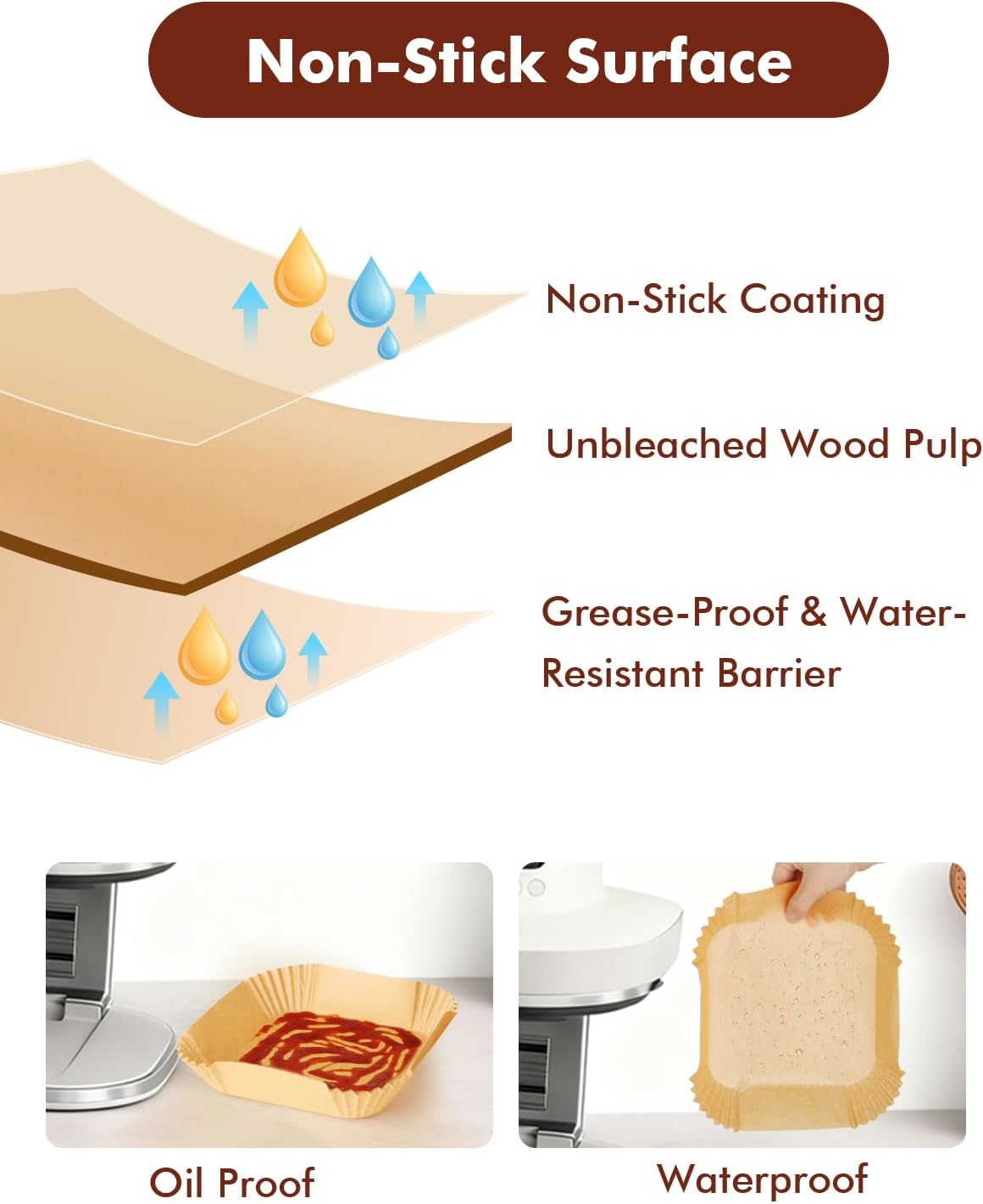 Air Fryer Liners for Ninja Crispi Pro - 200 Pcs (100 Large + 100 Small) Disposable Non-Stick Parchment Paper Liners for Ninja Crispi Pro 6-in-1 Glass Air Fryer Cooking System