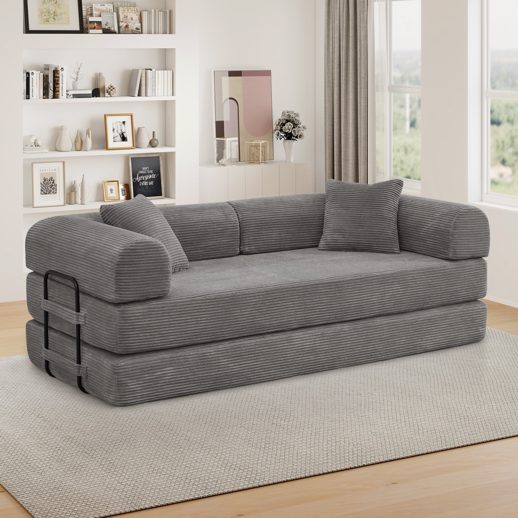 Muumblus 78" Corduroy Loveseat Cloud Sofa , Queen Size Convertible Slpper Couch Bed for Living Room, Gray