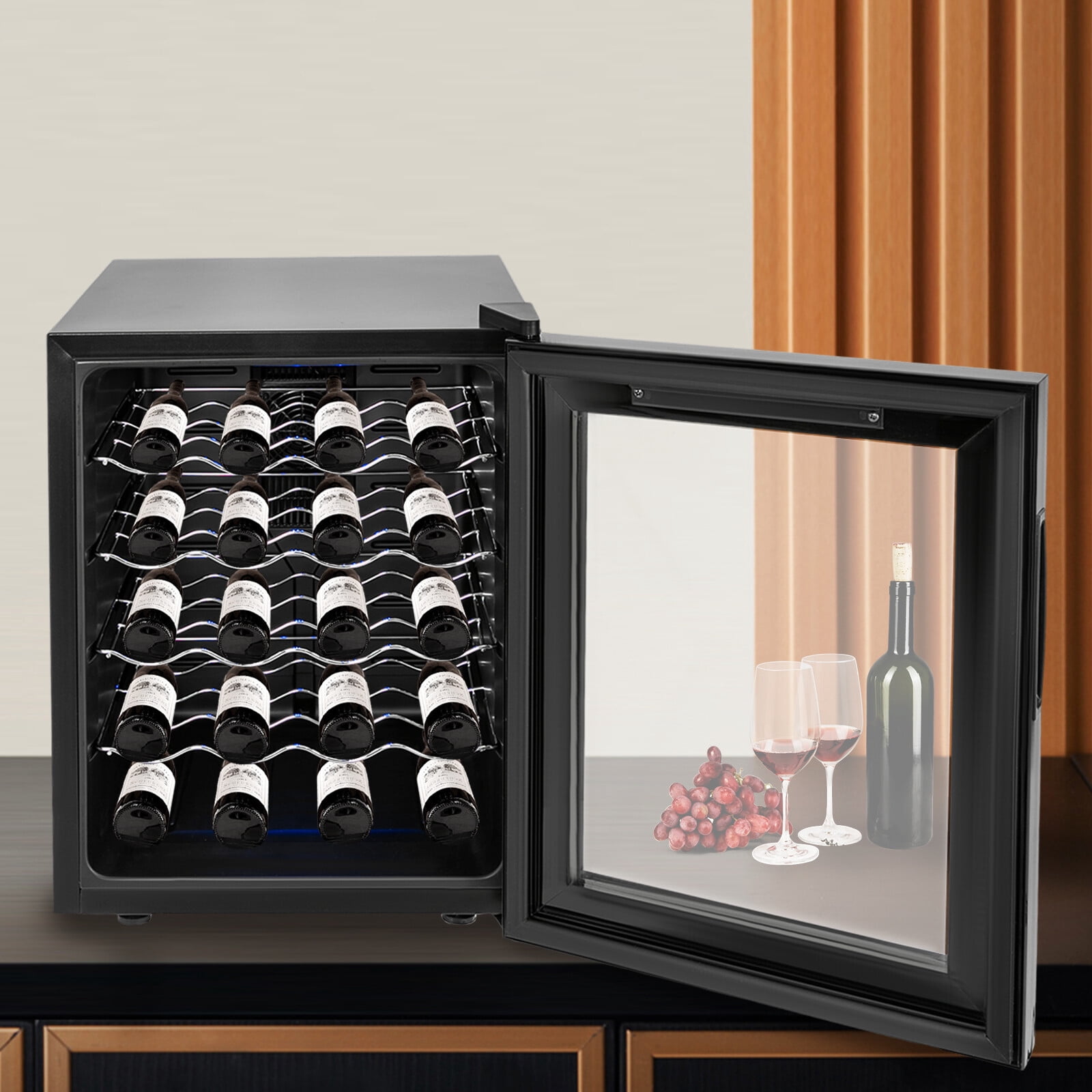 48L Wine Fridge Electric 55W Semiconductor Cooling, Air-Cooled Frost-Free System, 12-18°C Precise Temp Control, 4 Shelves Hold 20 Bottles, 39dB Ultra-Quiet, Black Modern Design for Home/Bar