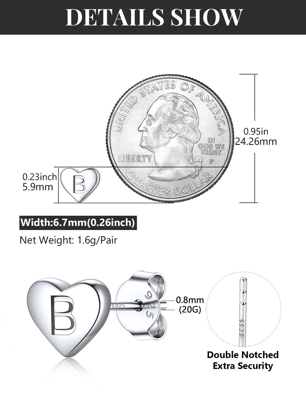 Silvora Initial Heart Stud Earrings for Women Sterling Silver Hypoallergenic Letter B Earrings Charm Mother Daughter Christmas Birthday Jewelry Gift
