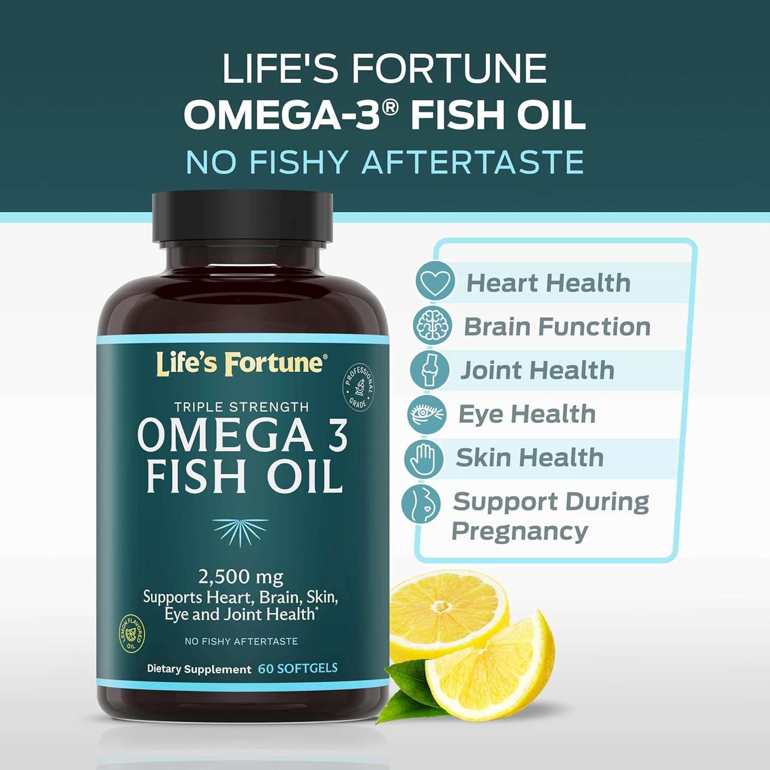 Life's Fortune Omega 3 Fish Oil Supplement 2500mg, 60 Softgels - High Potency Omega 3 Fatty Acids EPA & DHA, Purified Fish Oil Supplements