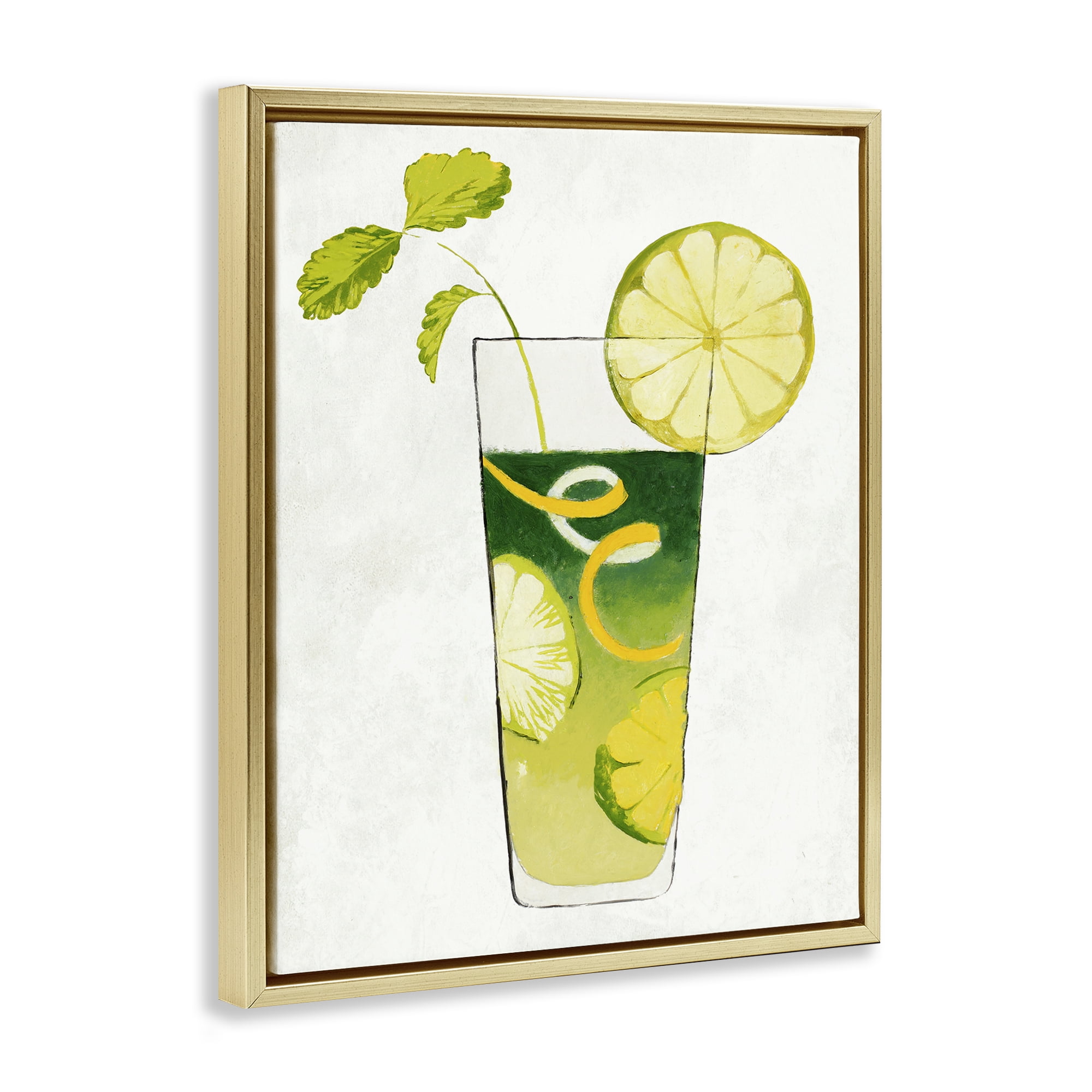 Stupell Industries Summer Cocktail Lime Mint Gold Framed Floater Canvas Wall Art, design by Lorenzo Collective