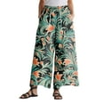 thumbnail image 2 of TrdSipl Linen Pants Women Wide Leg High Waist Palazzo Pants Floral Loose Stretchy Lightweight Lounge Pant with Pockets Army Green S, 2 of 4