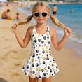 thumbnail image 3 of COEQINE Girls One Piece Swimsuit with Attached Liner, Scoop Neck V-Back Swim Dress for Swim Lessons, Polyester Spandex Bathing Suit for Girls 3-4 Year Olds, Yellow Black Paw Heart Print, 3 of 8