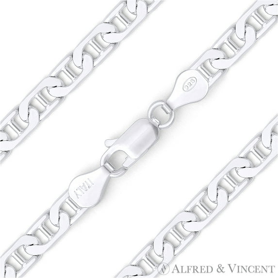 5.7mm Flat Marina / Mariner Link Italian Chain Bracelet in Solid .925 Sterling Silver