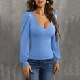 thumbnail image 6 of Oplxuo T Shirts for Women Long Sleeve V Neck Casual Ribbed Slim Fitted Tops, 6 of 7