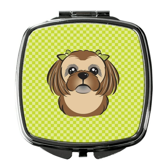 Checkerboard Lime Green Chocolate Brown Shih Tzu Compact Mirror BB1311SCM