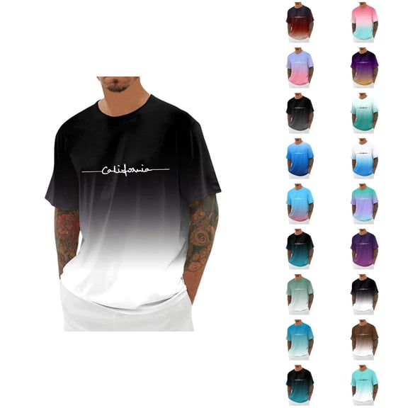 California Graphic Tees for Men 2026 Summer Casual Short Sleeve Crewneck Gradient Color T Shirts Streetwear