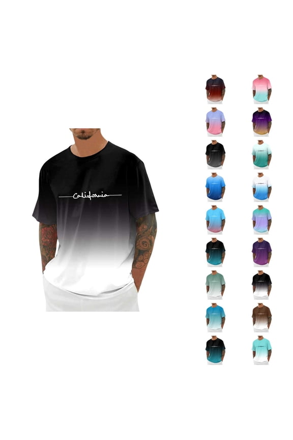 California Graphic Tees for Men 2026 Summer Casual Short Sleeve Crewneck Gradient Color T Shirts Streetwear