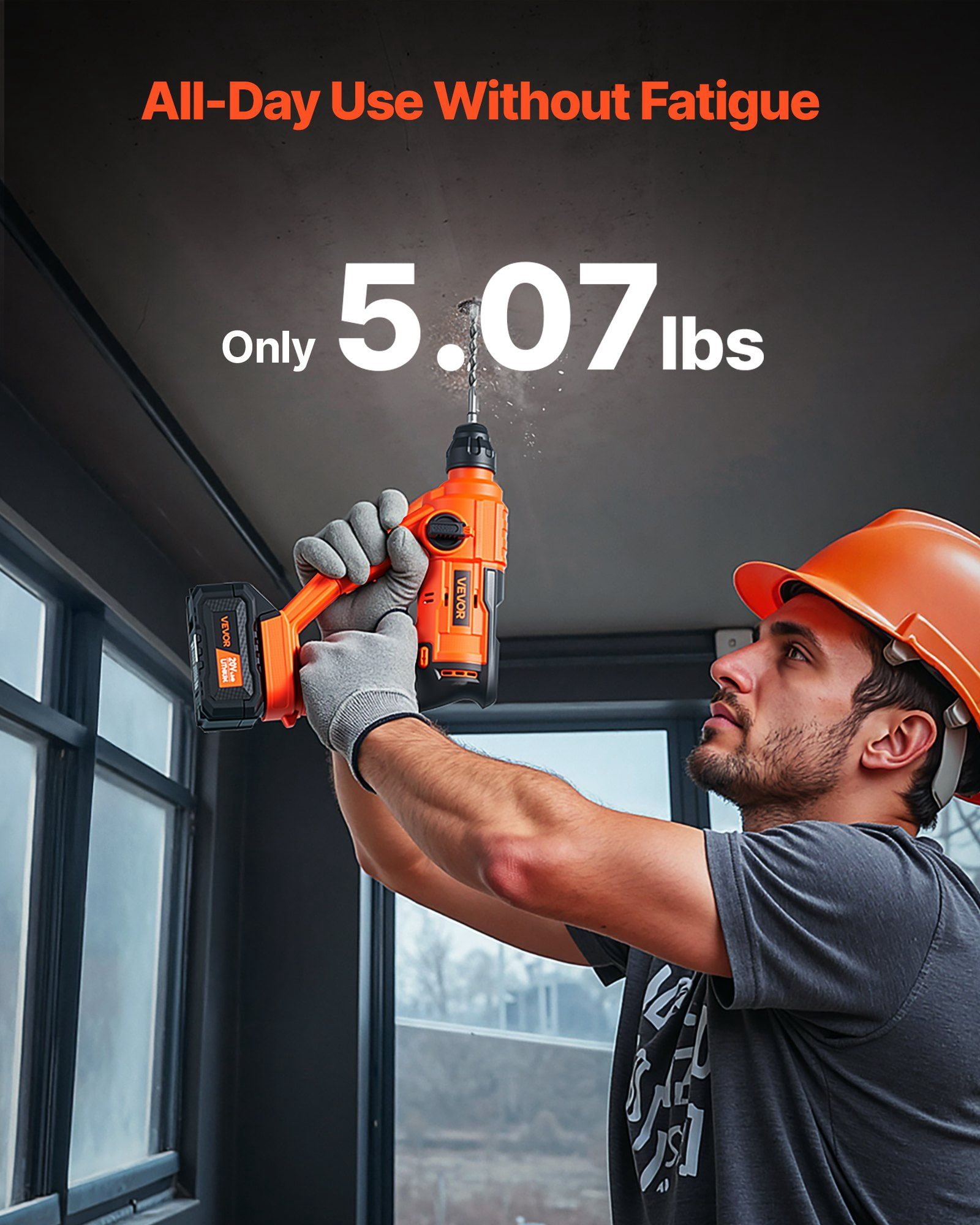 20V Cordless SDS Plus Rotary Hammer Drill Kit with 0.6 Inch Capacity 2 Functions 1000 RPM 5100 BPM Includes Battery and Charger