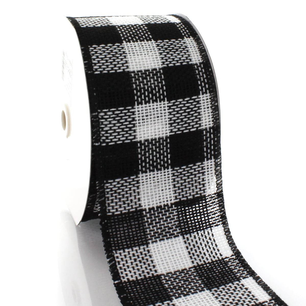 4" Wired Black/White Buffalo Plaid Burlap Ribbon 25 Yards