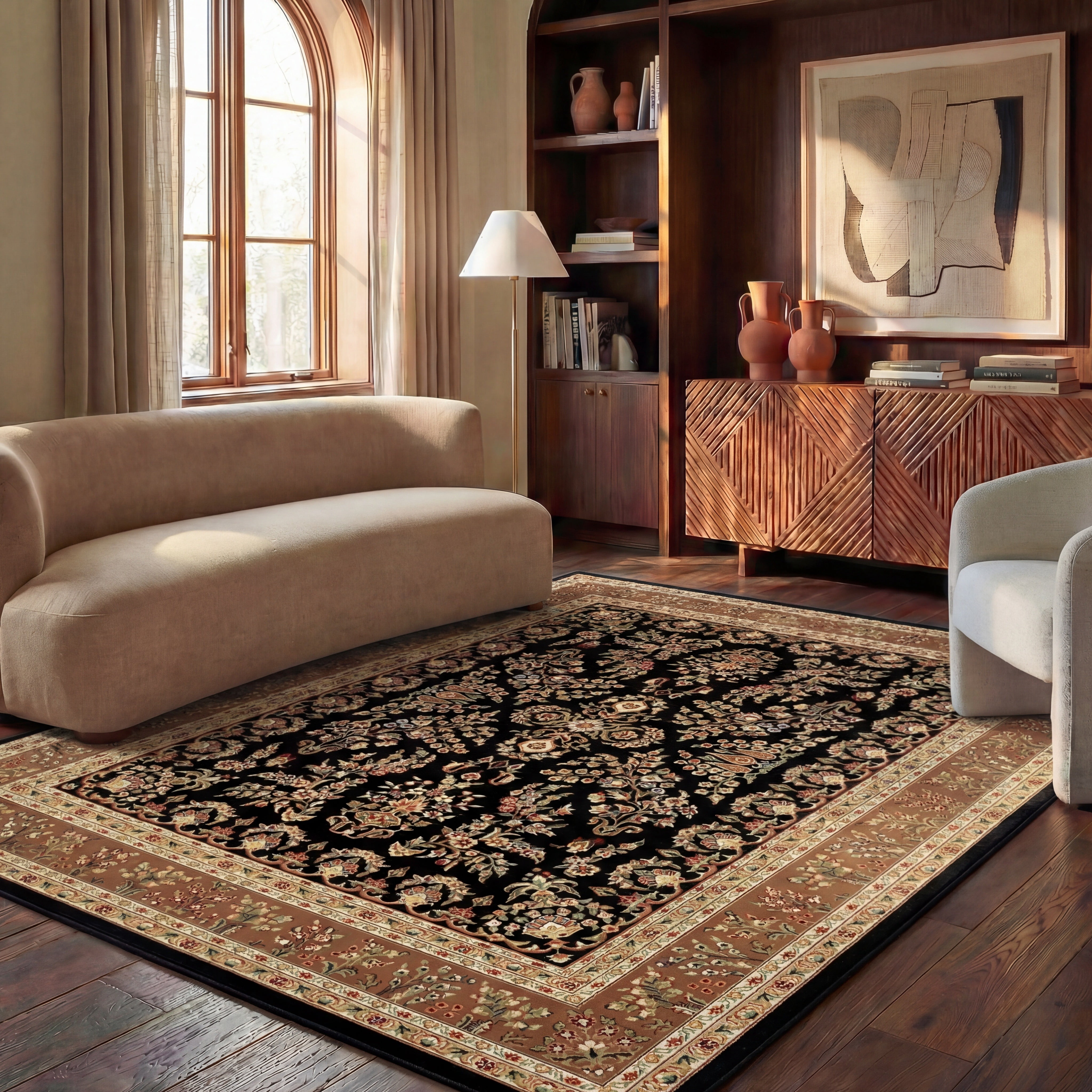 Safavieh Lyndhurst Isadora Floral Area Rug, Black/Tan, 6' x 8'