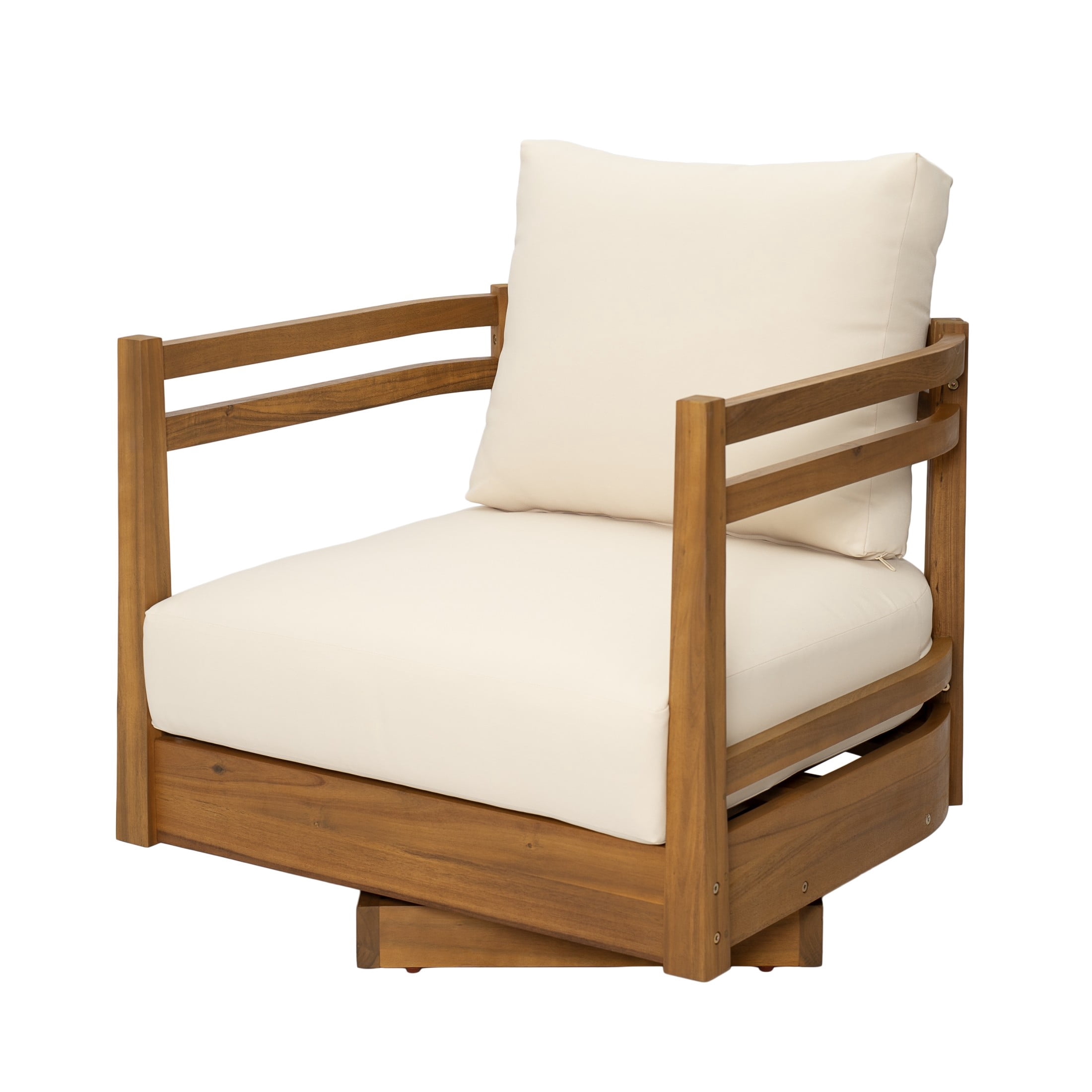 Christopher Knight Home Modern Outdoor Wood 360° Swivel Lounge Chair with Cushions, Natural+Beige