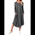 thumbnail image 1 of Vestido Informal Holgado de Cuello Redondo y Larga para Mujer, con Bolsillos Inclinados y Dobladillo Curvo. Gris Oscuro XXL, 1 of 9