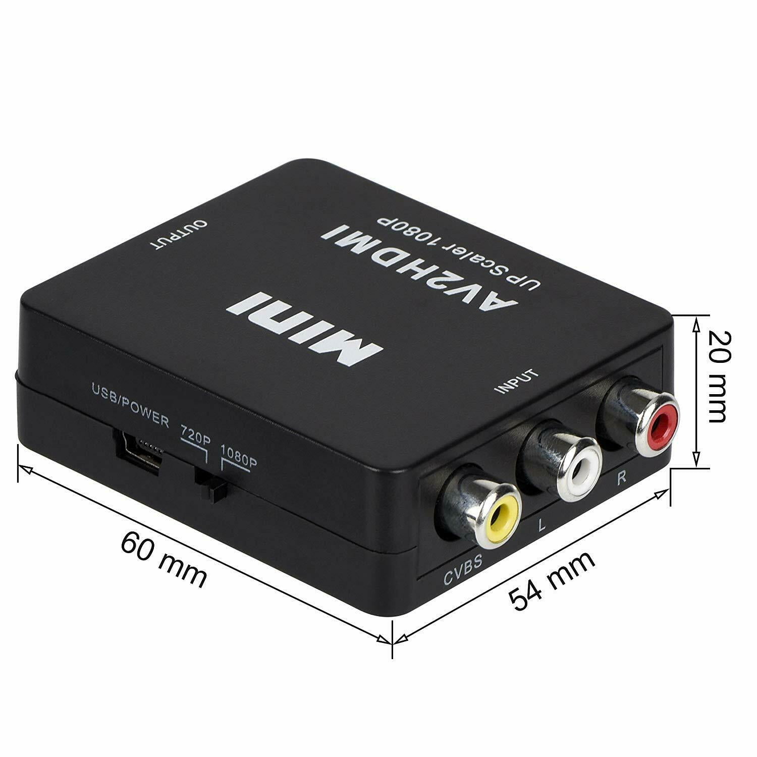 RCA to HDMI converter 1080P Mini RCA Composite CVBS to HDMI Video Audio Converter Adapter Supporting with USB Charge Cable for PC Laptop Xbox PS4 PS3 TV STB VHS VCR