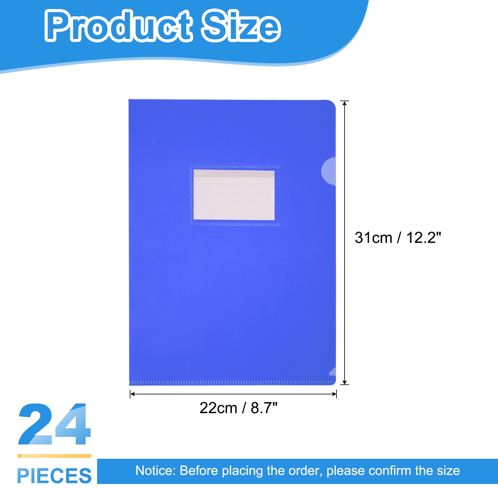 Uxcell 24 Pack L-Type Plastic Folders, Letter Size Clear Folders for Documents with Pocket, Dark Blue