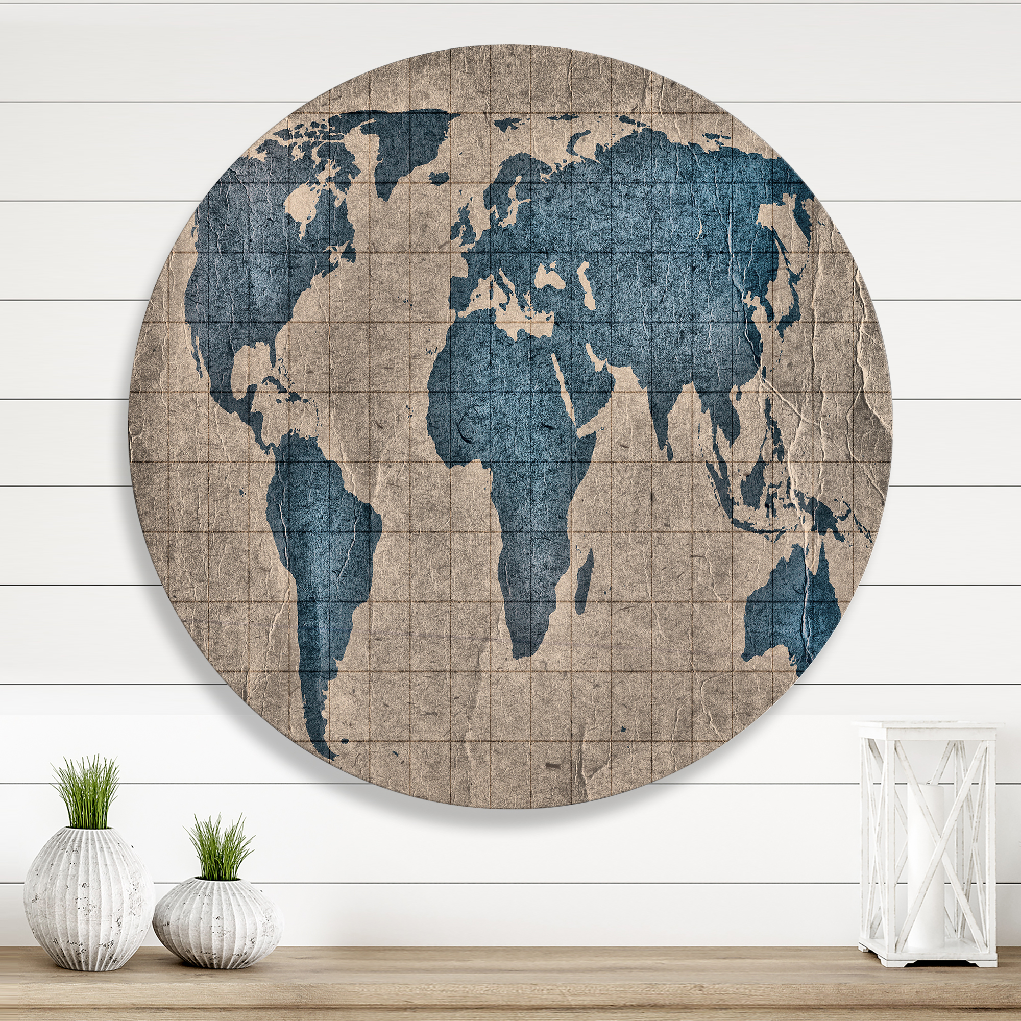 Designart 'Ancient World Map I' Rustic Circle Metal Wall Art 11x11 - Disc of 11