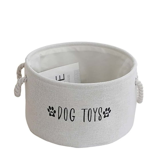 Square Cotton Rope Storage Basket with Handle - 13 Inch Beige Pet Toy & Accessory Organizer Bin, Foldable Fabric Storage Box