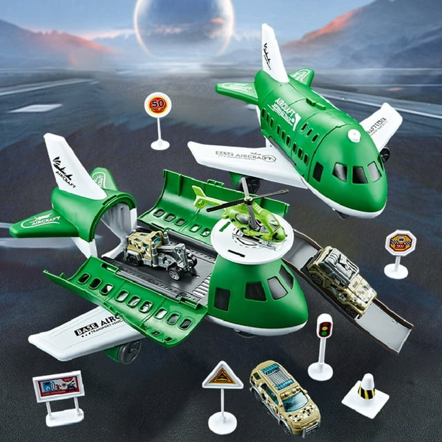 Estbridge Liquidation de Noël Rangement d'Aéronefs Piste Ensemble de Jeu Avion et Voiture Multifonction Jouet avec Modélisation Réaliste - Ensemble de Jeu de Rôle Aéroport Interactif pour Enfants - Comprend 1 Avion 4