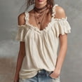 thumbnail image 2 of BILIKEYU Womens Summer Tops,&nbsp;Tie Front Tank Cap Sleeve Pleated Babydoll Blouse Cute Casual Loose Fit Flowy Shirts Going Out Vacation Beach Wear, Khaki, 2 of 5