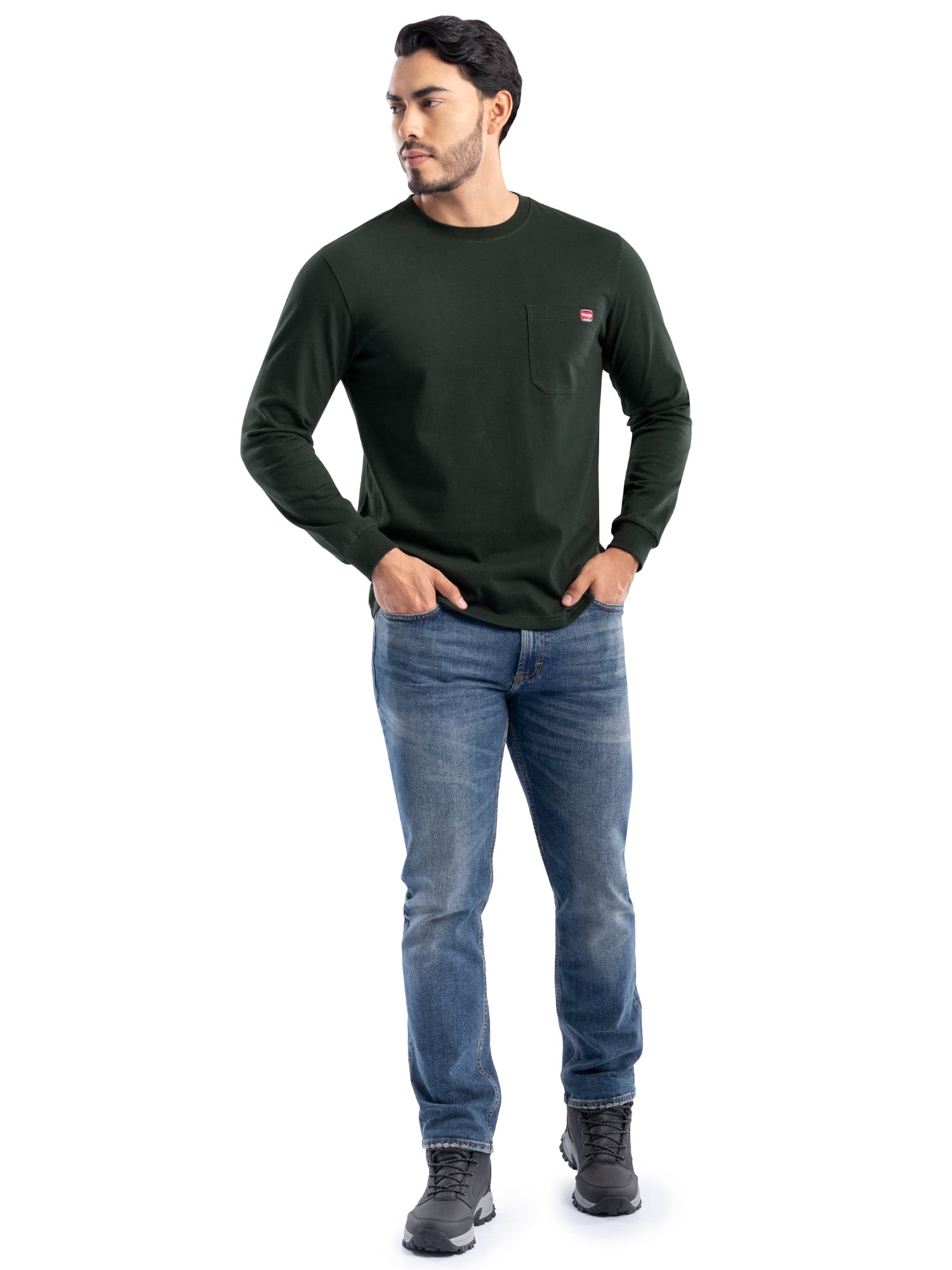 Wrangler Workwear Men's Long Sleeve Heavyweight Pocket T-Shirt, Size S-3XL (Men's and Big Men's)