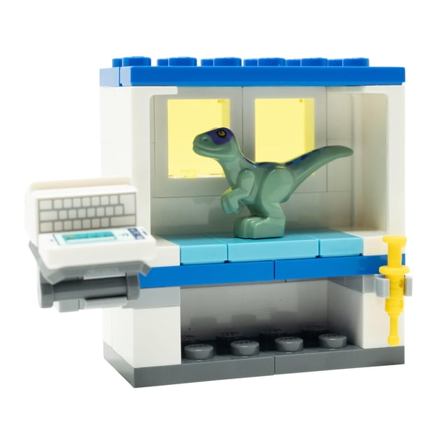 Minifigura de juguete LEGO Jurassic World Baby Raptor con laboratorio de ADN