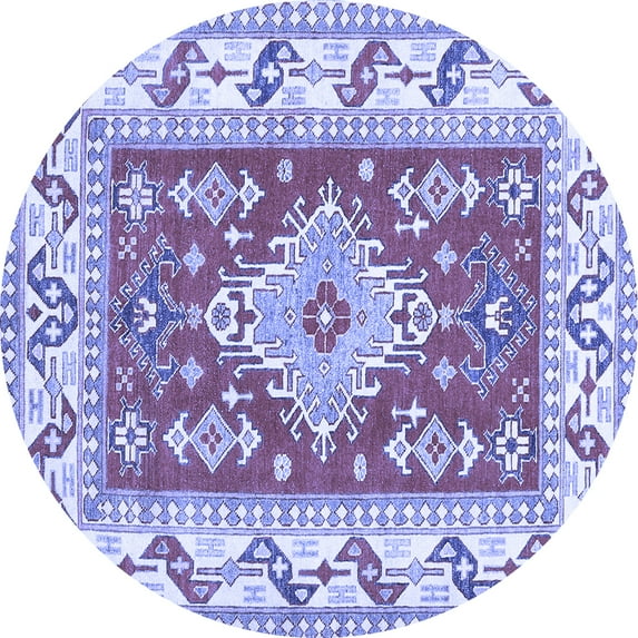 Ahgly Company Machine Washable Indoor Round Geometric Blue Traditional Area Rugs, 8' Round