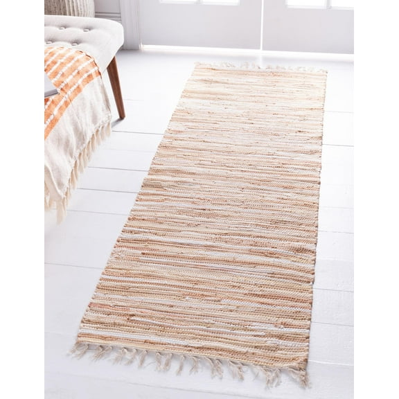 Unique Loom Chindi Cotton Collection Area Rug - Striped (2' x 6' Runner Beige/Ivory)