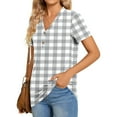 thumbnail image 4 of XUNKUSGA Plus Size Tops for Women Oversized T-shirts V-neck Plaid Shirt Trendy Striped Summer Tops with Button for Work Office,Business,Dating S-3XL, 4 of 7