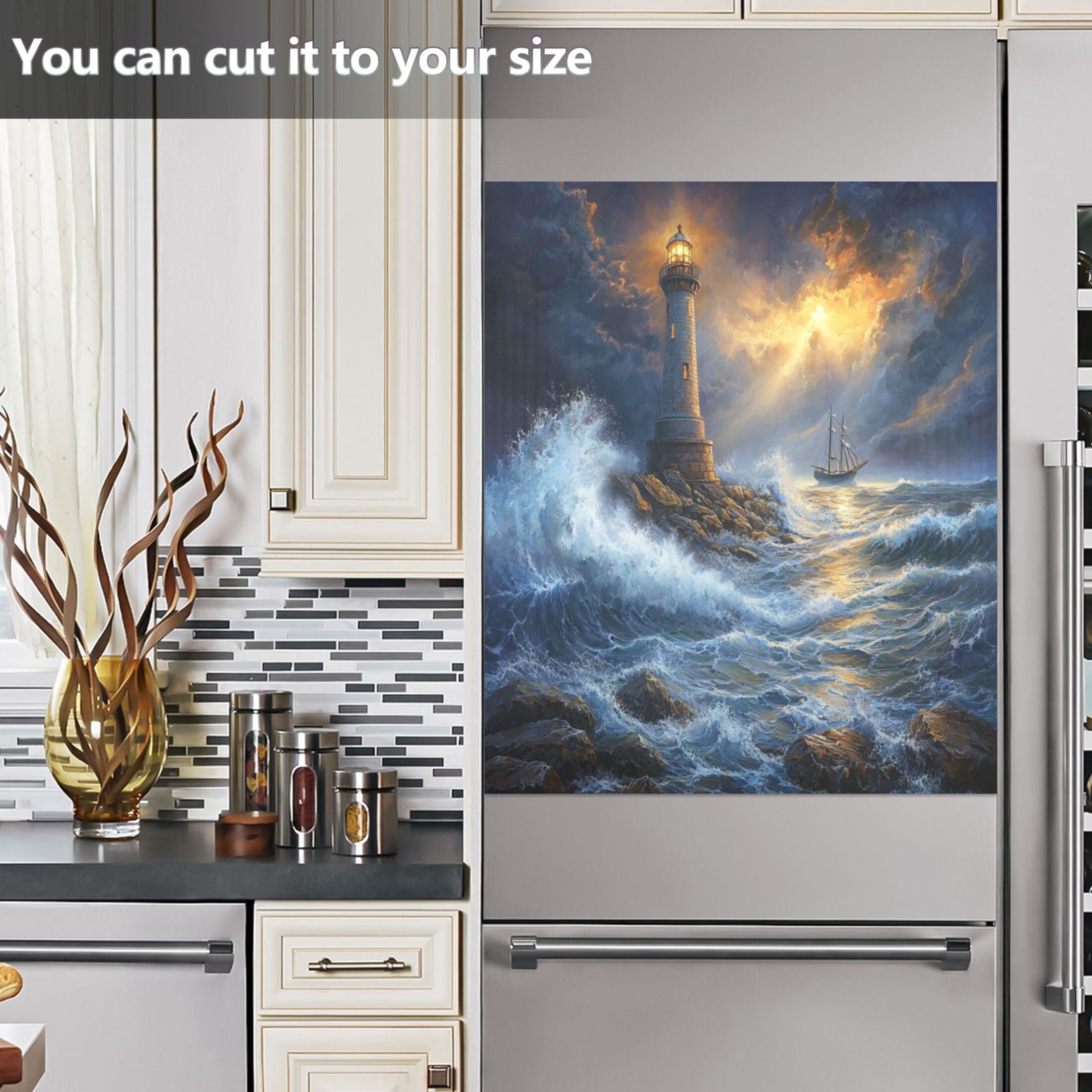 Dishwasher Magnetic Sticker 23x26 Inch Refrigerator Magnetic Sticker Washing Machine Magnetic Sticker Kitchen Panel Magnetic Sticker Home Decor Wind and Wave Lighthouse
