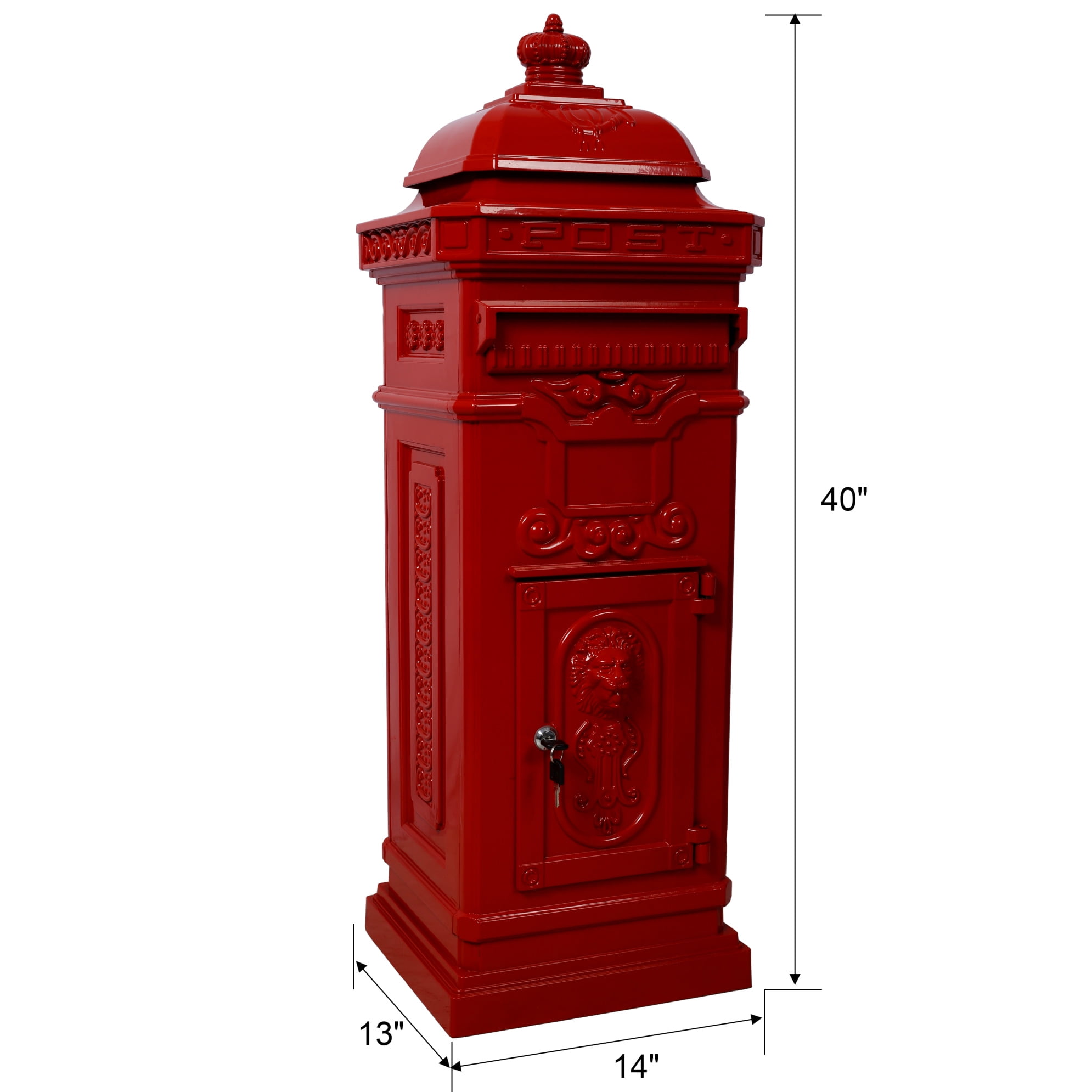 Large Capacity Outdoor Mailbox, Rainproof Floorstanding Letter Box Statue for Garden, Residential Use, Red