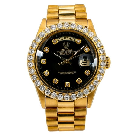 Pre-Owned Rolex Day-Date 1803 36MM Black Diamond Dial With Yellow Gold Bracelet
