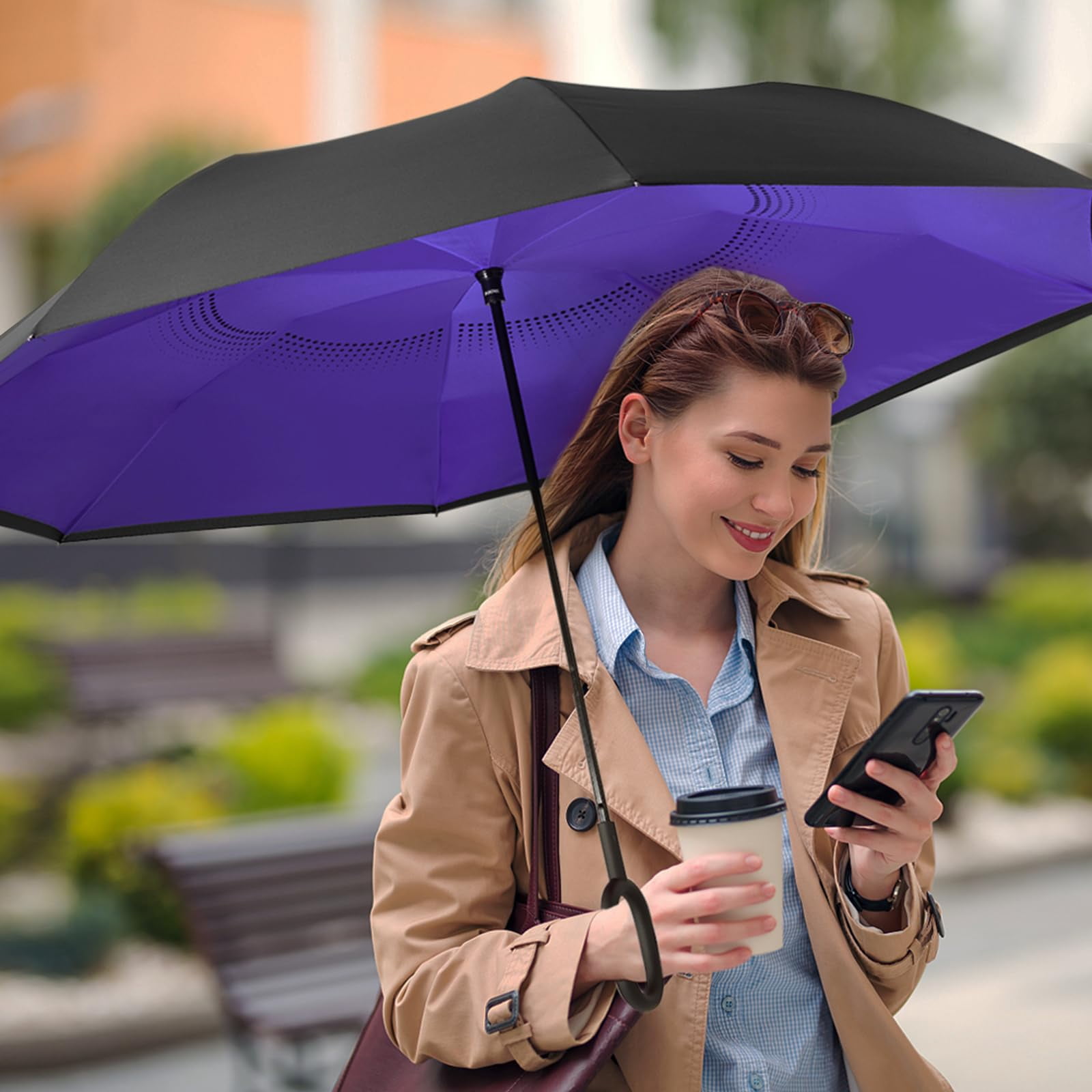G4Free 48/62 Inch Large Inverted Reverse Umbrella with C-Shaped Handle, Windproof Double Layer Upside Down Car Rain Umbrellas for Men Women