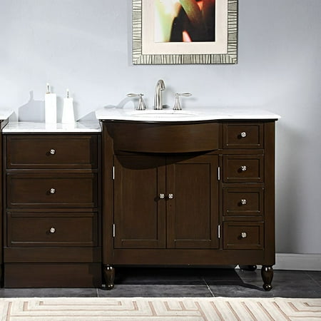 Silkroad Exclusive 58 Inch Carrara White Marble Stone Top Bathroom Silkroad Exclusive 58 Inch Carrara White Marble Stone Top Bathroom Single Sink Vanity Left