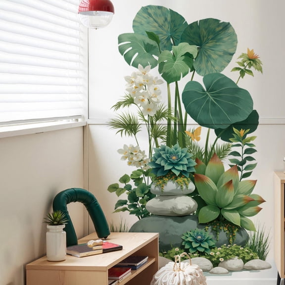 Monstera Leaf Removable Wall Stickers - Self-Adhesive PVC Tropical Bonsai Decals for Bedroom Sofa Background Wall, No-Residue Peel & Stick for Home Living Room Greenery Wall Decor, 32*21in, Green