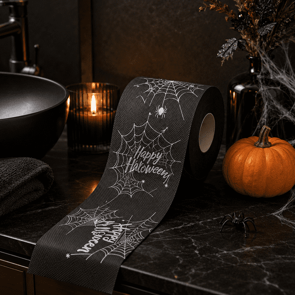 Cmunyle Black Cobweb Printed Toilet Paper Roll Halloween Novelty Tissue for Bathroom Home Party Decor and Lighthearted Surprise Gift