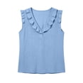 thumbnail image 6 of Luivaraty Tank Tops for Women Soild Color Beacth Tops Casual Ruffles V Neck Half Button Shirts, S-2XL, 6 of 7